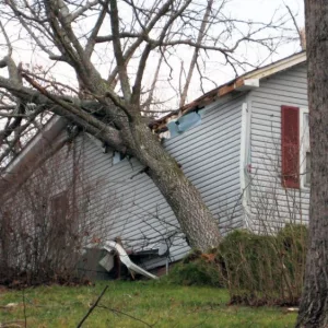 Tornado damage to a home in Tennessee