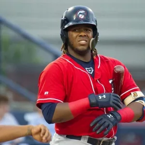 Toronto Blue Jays prospect Vladimir Guerrero Jr. plays as the Reading Fightin Phils host the New Hampshire Fisher Cats at FirstEnergy Stadium. READING^ PENNSYLVANIA / USA - JULY 23 2018