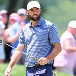 Scottie Scheffler of United States in action during Round 4 of the 2024 PGA Championship at Valhalla Golf Club on May 18^ 2024 in Louisville^ Kentucky.
