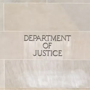 Sign of United States Department of Justice(DOJ) outside their headquarters building in Washington^ D.C. USA. Washington D.C.^ USA - march 1^ 2020