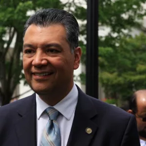 Senator Alex Padilla (D-CA) while Secretary of State for California^ speaks at the annual Muslim Day at the Capitol event in Sacramento – April 24^ 2017