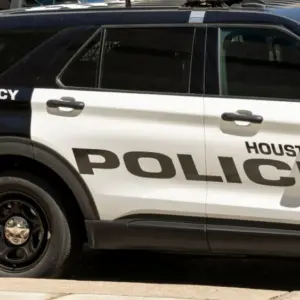 Houston Police car is seen in Houston^ Texas^ USA. Houston^ Texas^ USA - April 4^ 2024