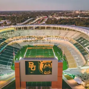 Waco^ Texas - November 15^ 2019: McLane stadium prepares for College Gameday ahead of the 12th ranked Baylor Football Team's home rivalry game against the Oklahoma Sooners.