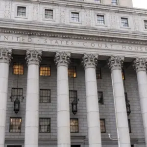 View of Thurgood Marshall United States Courthouse where Ghislaine Maxwell trial has been heard New York^ NY - december 21^ 2021