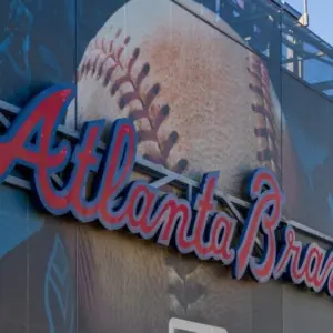 The Atlanta Braves logo on the back of the scoreboard at Truist Park in Atlanta Georgia USA Atlanta Georgia USA - 9 7 2024