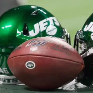 New York Jets Helmet - week #3 of the 2019 NFL Pre-Season Game Atlanta Falcons Host the New York Jets on Thursday August 15th 2019 at the Mercedes Benz Stadium in Atlanta Georgia USA