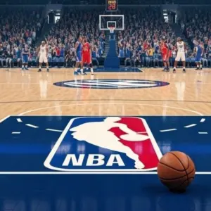 NBA BASKETBALL COURT WITH BALL (This content was generated by an Artificial Intelligence (AI) system.)