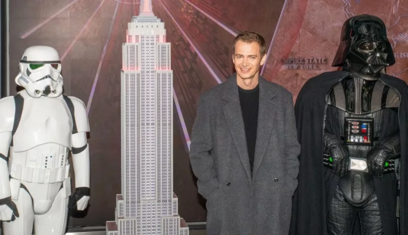 Hayden Christensen attends a Star Wars-themed media event at the Empire State Building on March 21^ 2024.