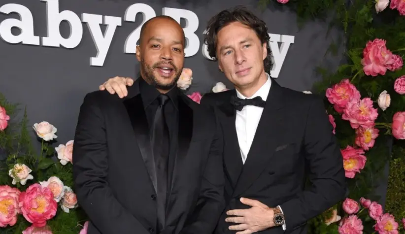 Donald Faison and Zach Braff arrives for Baby2Baby Annual Gala on November 12^ 2022 in West Hollywood^ CA