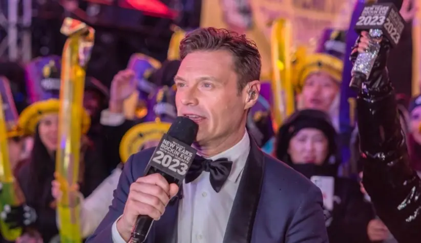 Ryan Seacrest is seen in Times Square during a New Year's Eve broadcast. NEW YORK^ N.Y. – December 31^ 2022