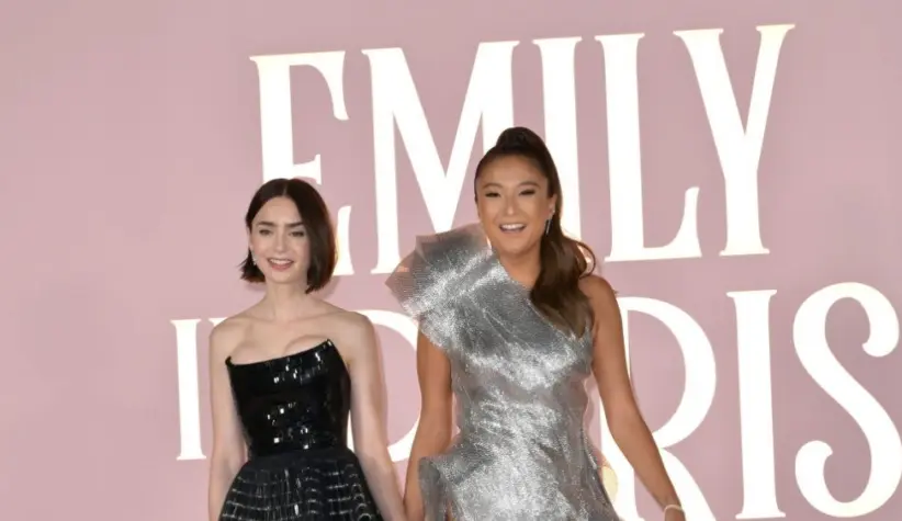 Lily Collins and Ashley Park at the premiere for season 4 of Emily in Paris at the Egyptian Theatre. LOS ANGELES^ USA. August 14^ 2024