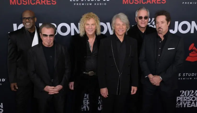 Phil X^ David Bryan^ Jon Bon Jovi^ Hugh McDonald and Tico Torres of Bon Jovi at the MusiCares Person of the Year Gala. LOS ANGELES^ USA. February 02^ 2024