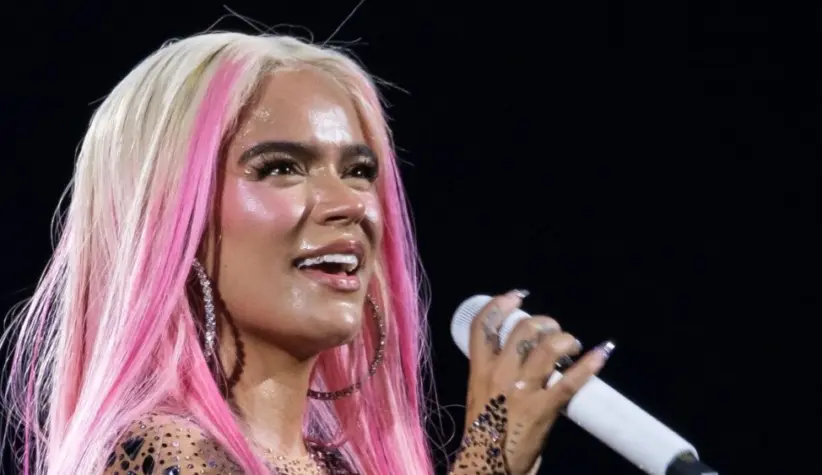 Singer Karol G during a performance at the Santiago Bernabeu^ on July 20^ 2024^ in Madrid^ Spain