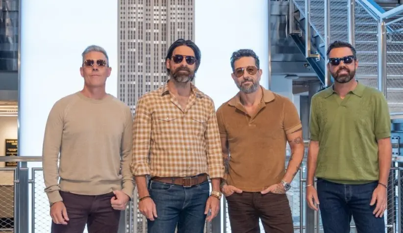 Trevor Rosen^ Geoff Sprung^ Matthew Ramsey and Brad Tursi of Old Dominion country music band visit the Empire State Building in New York^ NY on August 12^ 2025