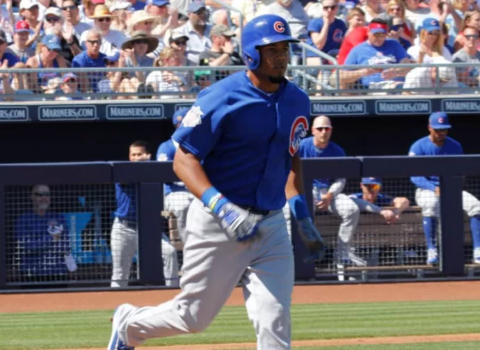 Jeimer Candelario 3rd baseman for the Chicago Cubs at Peoria Sports Complex in Peoria Arizona ^ 2017