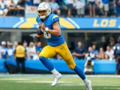 Los Angeles Chargers quarterback Justin Herbert in game vs. the Miami Dolphins^ Sept. 10^ 2023^ in Inglewood^ Calif.