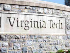 Virginia Polytechnic Tech Institute and State University stone sign on campus^ established in 1872 Blacksburg^ USA