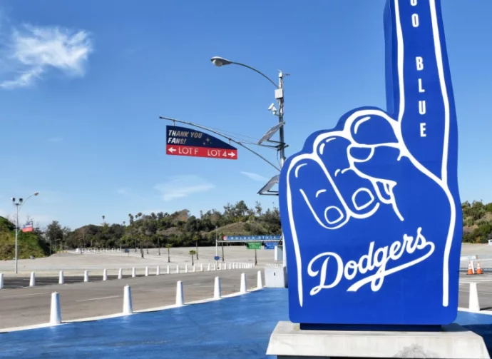 Number 1 hand figure with Go Blue at Dodger Stadium. LOS ANGELES^ CALIFORNIA - 11 FEB 2020