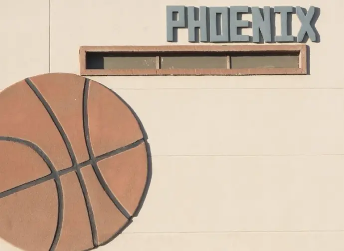 Phoenix basketball ball on wall in Phoenix downtown. Phoenix^ Arizona / USA - January 20^ 2016