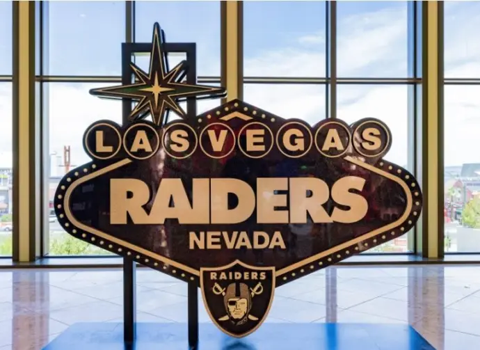Las Vegas Raiders sign in the Resorts World casino JUN 28^ 2021