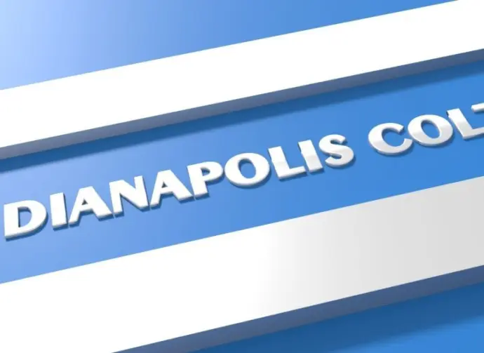 Indianapolis Colts American football team uniform colors. Template for presentation or infographics. Silver letters of team name. 3D render. 3D Illustration