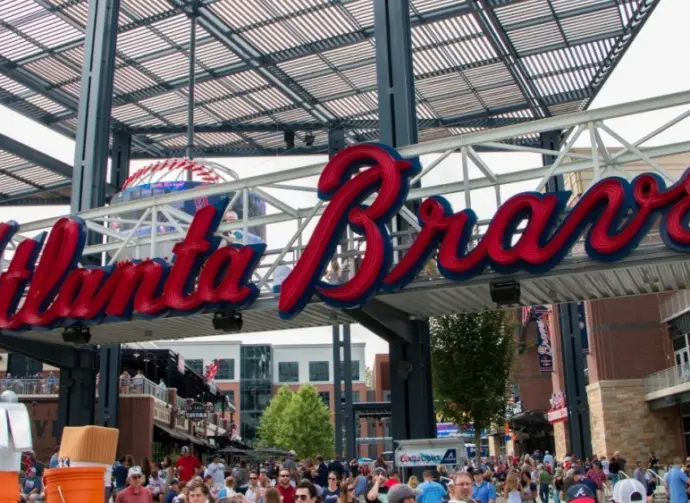 entrance to Suntrust Park in Atlanta^ Georgia^ on June 24th 2017. Suntrust Park is a ballpark and the home field of Major League Baseball's Atlanta Braves. Truist Park.
