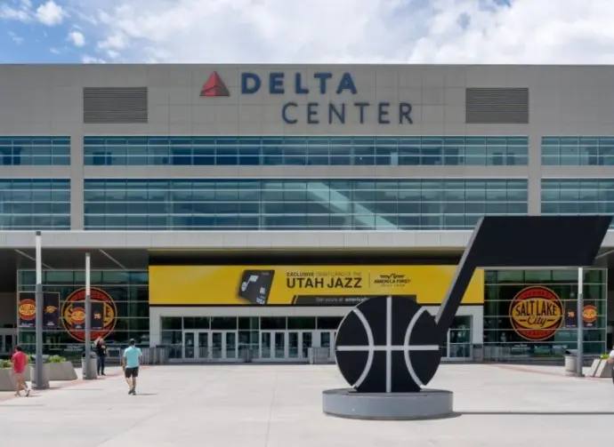 Delta Center in Salt Lake City^ Utah^ USA - June 28^ 2023. The Delta Center is an indoor venue.