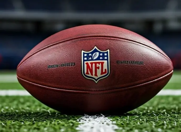 Outdoor photo of nfl ball in the middle of the football field