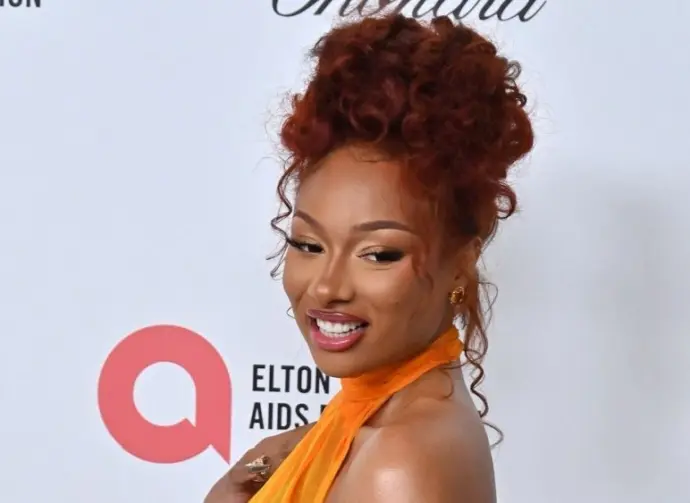 Megan Thee Stallion at the Elton John Academy Awards Viewing Party at West Hollywod Park on March 2^ 2025 in W Hollywood^ CA