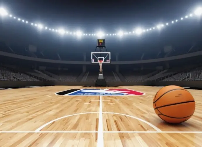 NBA BASKETBALL COURT WITH BALL This content was generated by an Artificial Intelligence (AI) system.