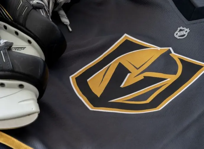 Detail of the Vegas Golden Knights jersey. The Golden Knights are a NHL hockey team.