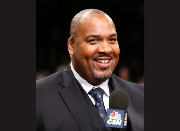 Former Chicago Bulls center Stacey King before a game at Barclays Center on April 22^ 2013 in Brooklyn^ New York.