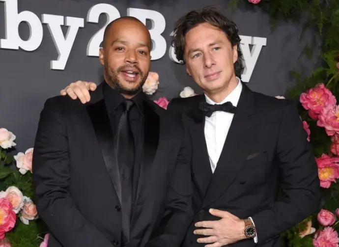 Donald Faison and Zach Braff arrives for Baby2Baby Annual Gala on November 12^ 2022 in West Hollywood^ CA