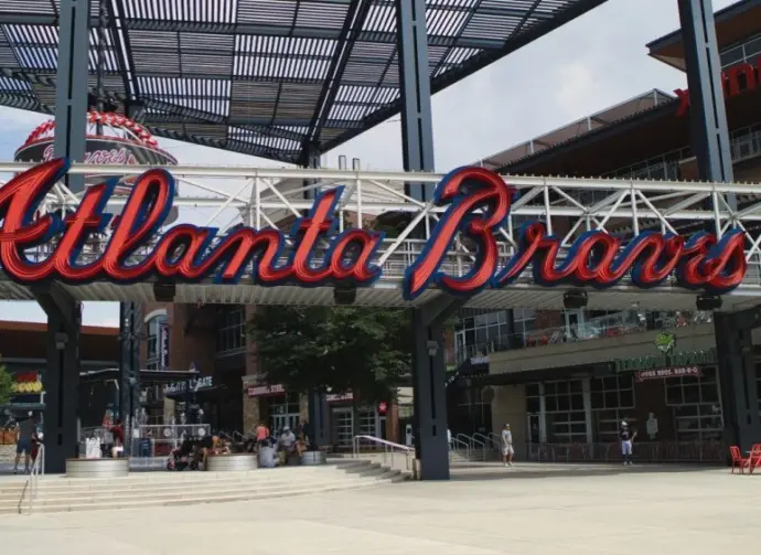 An entrance to Truist Stadium in Atlanta^ Georgia -- home field of Major League Baseball team of Atlanta Braves. Atlanta^ GA^ USA: June 12^2021