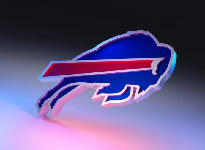 Buffalo Bills logo on dark background with shiny details. 3D render. MUENSTER^ GERMANY - June 03^ 2023
