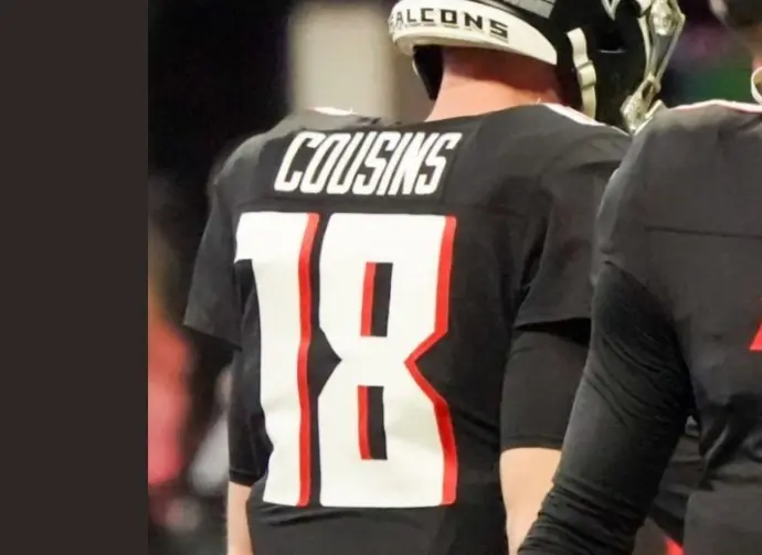 Atlanta Falcons quarterback Kirk Cousins (18) before the game against the Carolina Panthers on January 5^ 2025 at Mercedes-Benz Stadium. ATLANTA^ GA - JAN 5