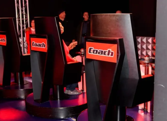 "COACH' chairs in the Replica of NBC's 'The Voice' TV show studio in the Wax Museum Grevin in Paris^ France