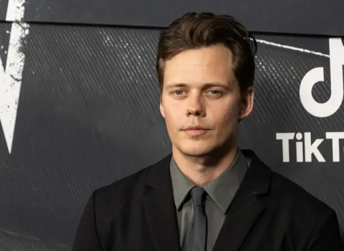 Bill Skarsgard wearing suit by Prada attends 'The Crow' by Lionsgate world premiere at The Village East by Angelika in New York on August 20^ 2024