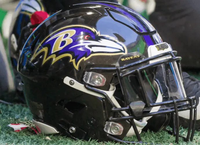 Baltimore Ravens Helmet - NFL - December 2nd 2018 Atlanta Falcons Vs. Baltimore Ravens at the Mercedes Benz Stadium in Atlanta Georgia USA