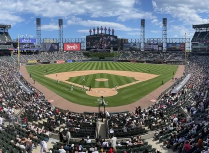 Guaranteed Rate Field panorama^ home of the Chicago White Sox. Guaranteed Rate Field replaced Comiskey Park in 1991. Chicago - May 12^ 2024