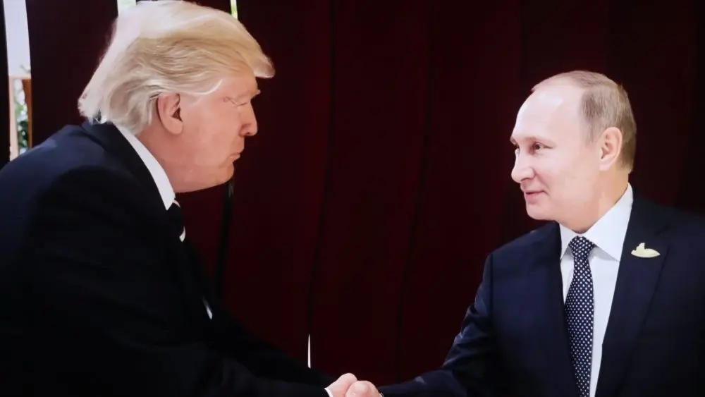 US President Donald Trump and Russian President Vladimir Putin are in conversation. New York^ US - 01 September 2025