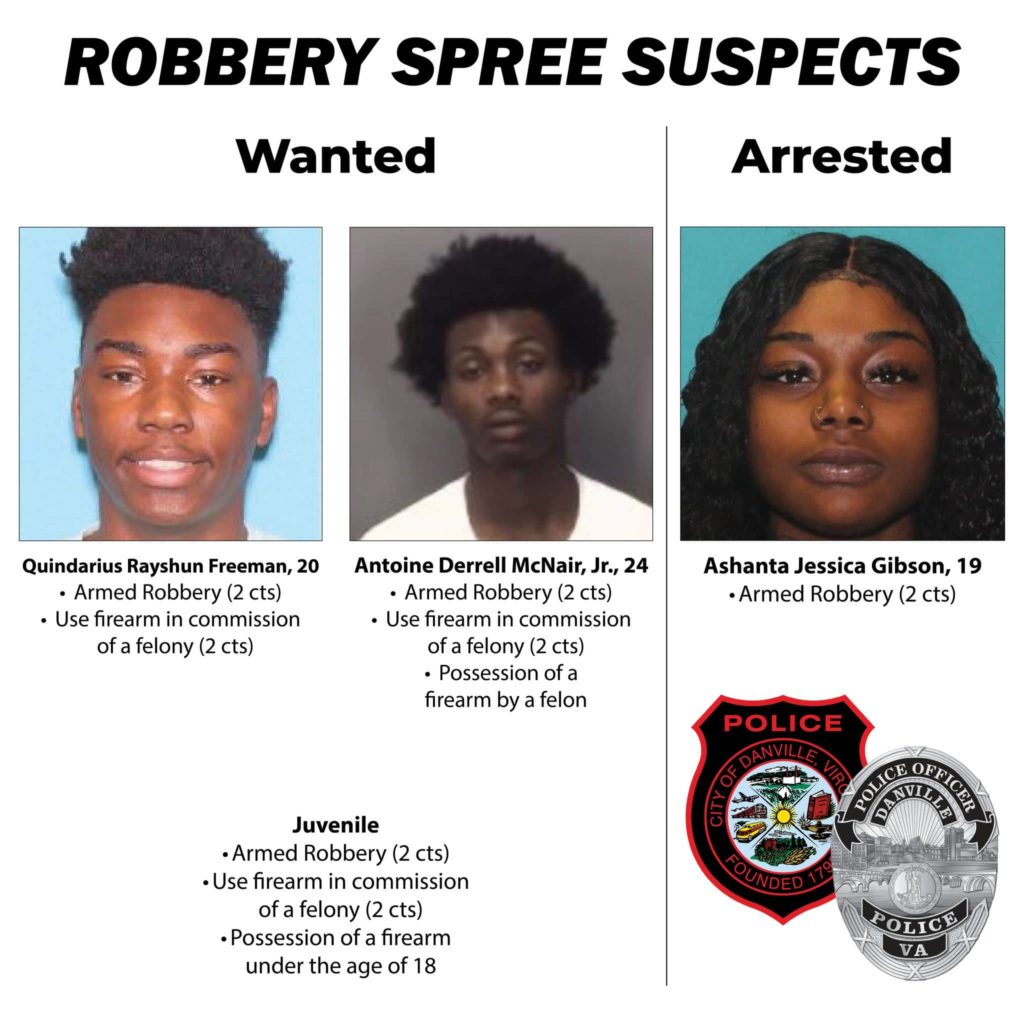 Woman Arrested For Danville Robbery Spree Three More Suspects Wanted