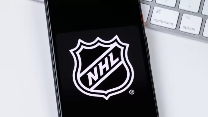 NHL app logo on a smartphone screen.