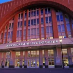 AMERICAN AIRLINES CENTER^ multi-purpose arena^ used for sports and concerts. It is located in Victory Park near downtown Dallas^ Texas.