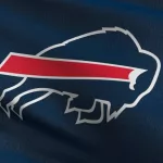 Buffalo Bill flag blowing in the wind. 3D rendering illustration of waving sign