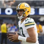 Green Bay Packers quarterback Jordan Love #10 warms up prior to an NFL football game against the Los Angeles Rams at SoFi Stadium^ Sunday^ Oct. 6^ 2024^ in Inglewood^ Calif.