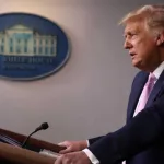 U.S. President Donald Trump holds a news conference in the Brady Press Briefing Room at the White House August 19^ 2020 in Washington^ DC.