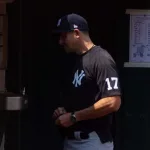 New York Yankees Manager Aaron Boone #17 before a game against the Oakland Athletics. Oakland^ California - August 28^ 2021