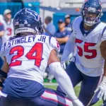 #24 DEREK STINGLEY JR. 55 JERRY HUGHES HOUSTON TEXANS VS JACKSONVILLE JAGUARS OCTOBER 9^ 2022 at TIAA BANK FIELD JACKSONVILLE FLORIDA