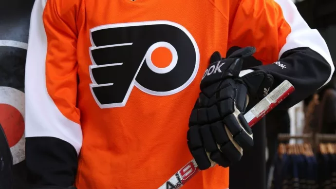 Philadelphia Flyers Uniform on display at NHL store in Midtown Manhattan.